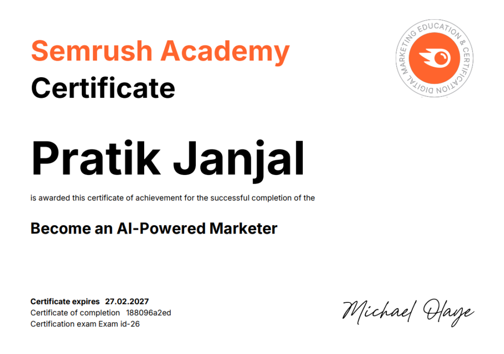 Semrush Certificate